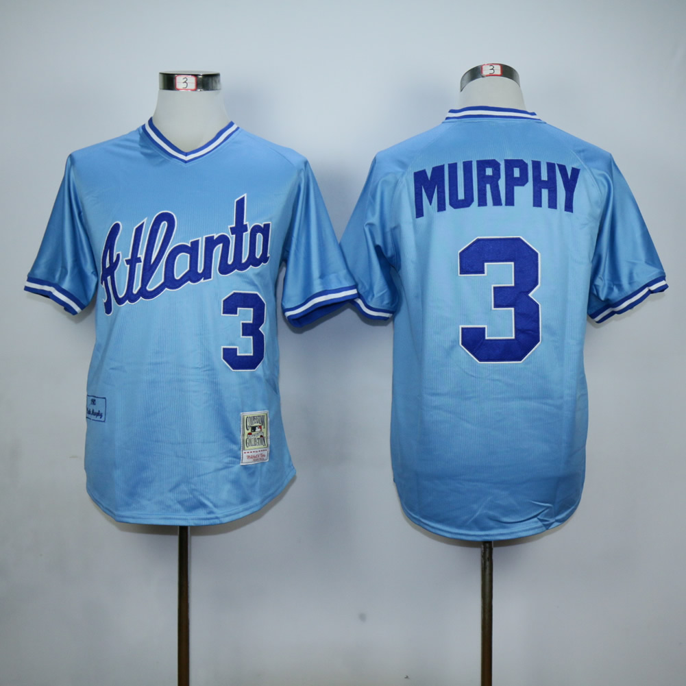 Men Atlanta Braves #3 Murphy Blue Throwback MLB Jerseys
